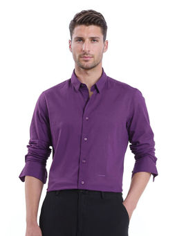 Rare Rabbit - Cambric Dark Purple Plain Regular Fit Shirt