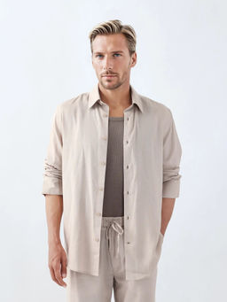 Rare Rabbit - Coft Beige Plain Boxy Fit Shirt