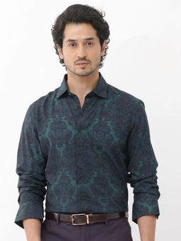 Rare Rabbit - Crux Dark Green Floral Print Regular Fit Shirt