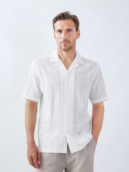 Rare Rabbit - Dara White Textured Boxy Fit Shirt