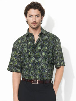 Rare Rabbit - Deaton Green Geometric Regular Fit Shirt