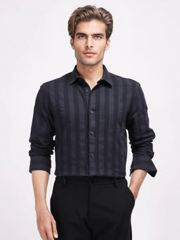 Rare Rabbit - Dobbie Black Striped Regular Fit Shirt