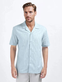 Rare Rabbit - Drew Light Blue Textured Relaxed Fit Shirt