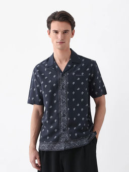 Rare Rabbit - Evron Navy Paisley Print Boxy Fit Shirt