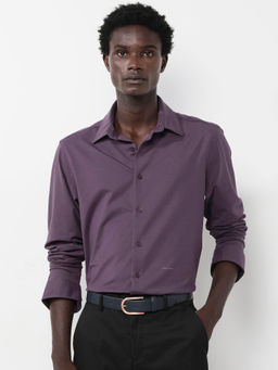 Rare Rabbit - Fly Knit Dark Purple Plain Regular Fit Shirt