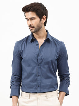 Rare Rabbit - Full Sleeve Dark Blue Plain Regular Fit Shirt