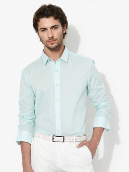 Rare Rabbit - Full Sleeve Pastel Turquoise Plain Regular Fit Shirt