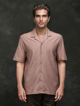Rare Rabbit - Galo Dusky Brown Stipes Relaxed Fit Shirt