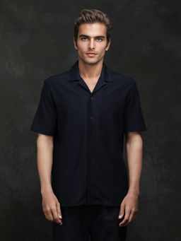 Rare Rabbit - Galo Navy Blue Stripes Relaxed Fit Shirt