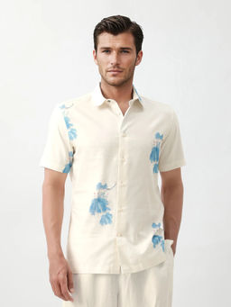 Rare Rabbit - Gazar Off White Floral Print Regular Fit Shirt