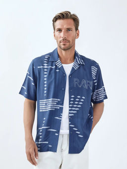 Rare Rabbit - Gigano Half Sleeves Dusky Blue Digital Print Regular Fit Shirt