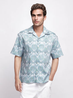 Rare Rabbit - Grit Blue Abstract Relaxed Fit Shirt