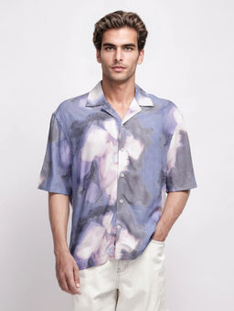 Rare Rabbit - Kaito Light Purple Abstract Boxy Fit Shirt