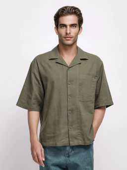Rare Rabbit - Koba Olive Plain Boxy Fit Shirt