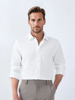 Rare Rabbit - Lassen White Solid Relaxed Fit Shirt