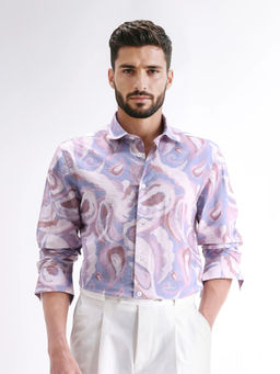 Rare Rabbit - Lavato Light Purple Abstract Regular Fit Shirt