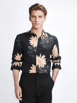Rare Rabbit - Lich Black Floral Print Regular Fit Shirt