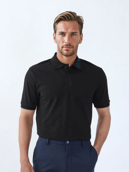 Rare Rabbit - Limo Black Solid Regular Fit Polo T-Shirt