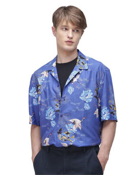 Rare Rabbit - Marque Blue Floral Print Boxy Fit Shirt