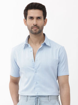 Rare Rabbit - Mattoo Light Blue Striped Boxy Fit Shirt