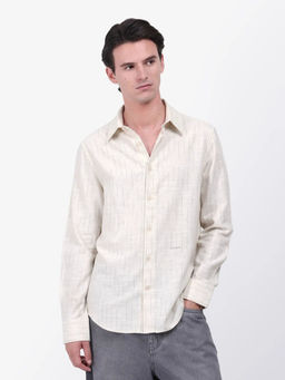 Rare Rabbit - Meem Beige Printed Slim Fit Shirt