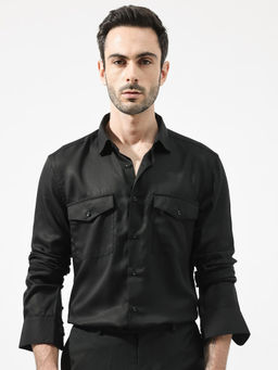 Rare Rabbit - Memop Long Sleeves Black Plain Regular Fit Shirt