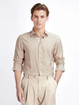 Rare Rabbit - Miz Beige Geometric Regular Fit Shirt