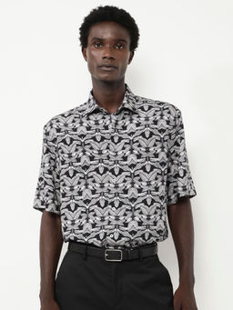 Rare Rabbit - Mogu Black Tropical Print Boxy Fit Shirt