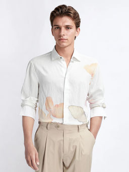 Rare Rabbit - Nura White Jacquard Regular Fit Shirt