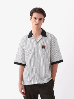 Rare Rabbit - Ollie White Striped Boxy Fit Shirt