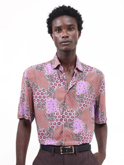 Rare Rabbit - Onslo Peach Tropical Print Boxy Fit Shirt