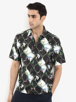 Rare Rabbit - Pran Black Floral Print Regular Fit Shirt