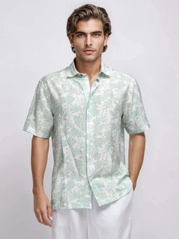 Rare Rabbit - Rage Pastel Green Floral Print Regular Fit Shirt