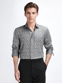 Rare Rabbit - Raya Dark Grey Printed Regular Fit Shirt