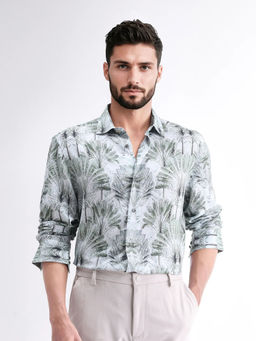 Rare Rabbit - Reca Light Grey Abstract Regular Fit Shirt