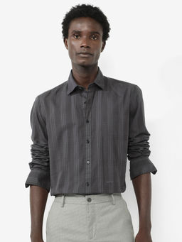 Rare Rabbit - Roar Dark Grey Checked Regular Fit Shirt