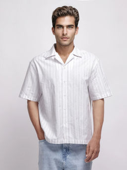Rare Rabbit - Roshi White Striped Relaxed Fit Shirt