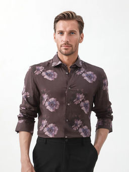 Rare Rabbit - Ruds Brown Floral Print Regular Fit Shirt