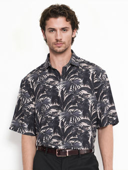 Rare Rabbit - Sabel Black Tropical Print Boxy Fit Shirt