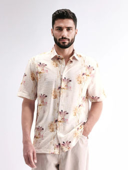 Rare Rabbit - Sha Beige Floral Relaxed Fit Shirt