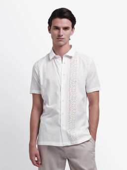 Rare Rabbit - Shel White Embroidered Regular Fit Shirt