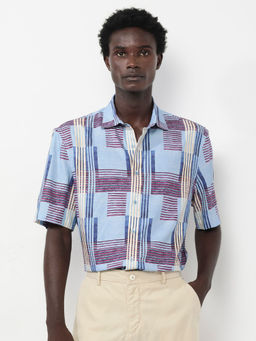 Rare Rabbit - Spica Light Blue Printed Boxy Fit Shirt