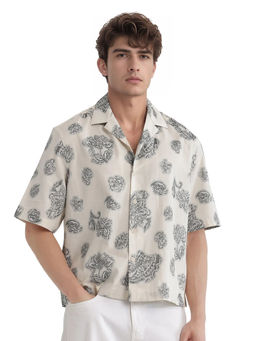 Rare Rabbit - Steve Beige Jacquard Boxy Fit Shirt