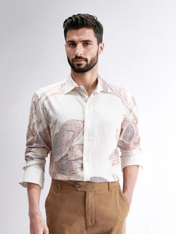 Rare Rabbit - Taks White Floral Print Regular Fit Shirt