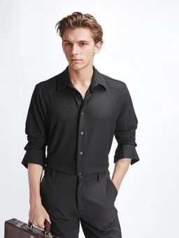 Rare Rabbit - Tobit Black Textured Regular Fit Shirt