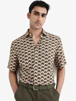 Rare Rabbit - Tokai Brown Geometric Regular Fit Shirt