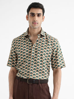 Rare Rabbit - Tokai Green Geometric Regular Fit Shirt