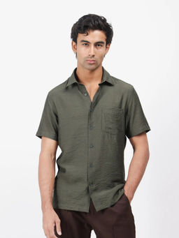 Rare Rabbit - Torit Dark Olive Plain Regular Fit Shirt