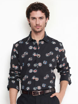 Rare Rabbit - Towen Full Sleeves Black Floral Print Regular Fit Shirt