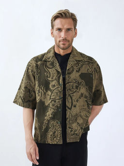 Rare Rabbit - Trish Olive Paisley Print Boxy Fit Shirt